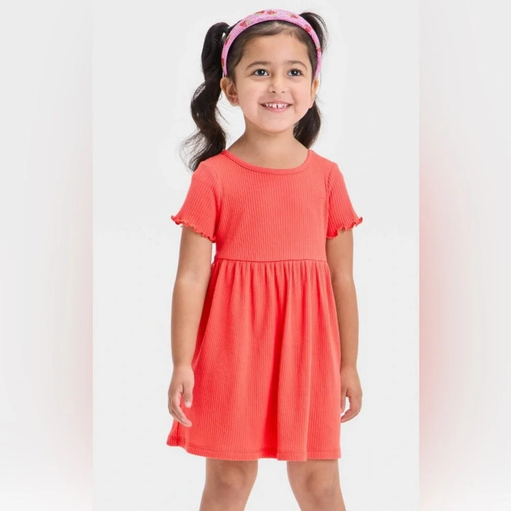 Girls Cat And Jack 4T Hawaiian Coral Orange Ribbed Dress NEW